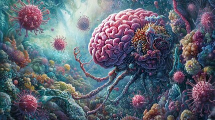 Obraz premium Brain besieged by pathogens