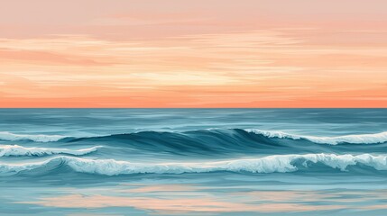 Obraz premium Sunset seascape, tranquil ocean waves.