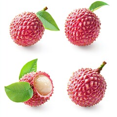 Fresh lychee fruit photography with leaves on white background delicious and healthy tropical food on transparent background