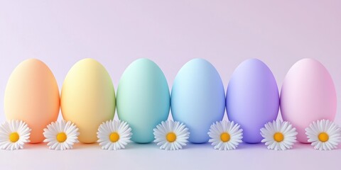 Pastel Easter Eggs Decorated with Daisies