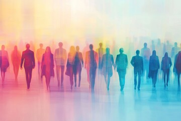 Blurry People Walking in Colorful Light