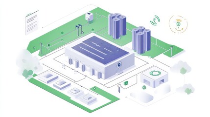 Modern Renewable Energy Facility with Solar Panels and Clean Technology Infrastructure