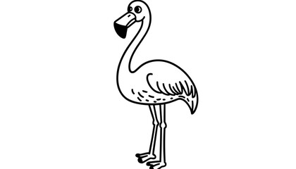 Obraz premium Cartoon flamingo standing in outline style 