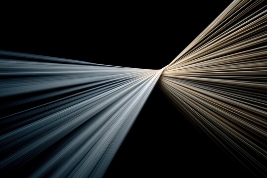 Abstract light beams convergence on black. dynamic motion lines creating futuristic visual composition