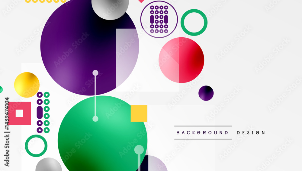 Aufkleber abstract geometric shapes overlap. vibrant colors create modern design. circles, squares, lines form