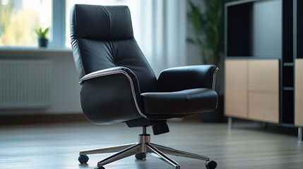 Modern Ergonomic Office Chair with Wheels in Executive Workspace, Modern Beige Leather Swivel Office Chair


