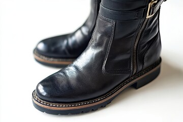 Stylish black leather ankle boots with zipper design for casual wear and outdoor activities