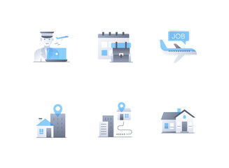 Business trip and relocation - flat design style icons set
