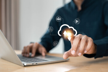 Cloud computing technology concept. Exchange information and data with internet cloud...