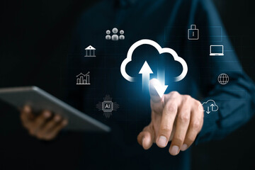 Cloud computing technology concept. Exchange information and data with internet cloud technology.Global Internet connection.
