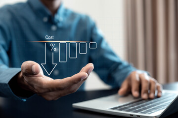 Cost and Quality control, business strategy and project management concept. Person touching concept. Successful corporate strategy and management.