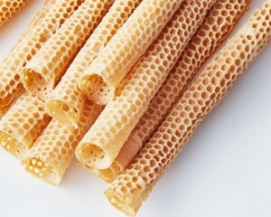 Crisp and Delicious Honeycomb Rolls Stacked Neatly on a Light Background for Culinary and Dessert Inspiration in Food Photography