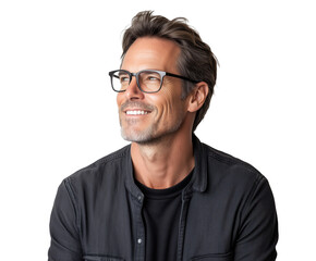 Fototapeta premium Smiling Man in Glasses - A Portrait of Confidence and Positivity , isolated on white background PNG cut out