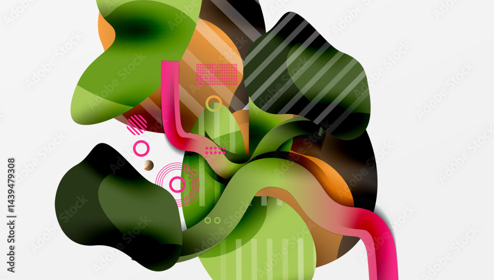 Poster Abstract fluid shapes, vibrant colors, dynamic composition. Overlapping forms create modern visual experience.