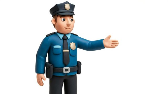 Friendly Police Officer 3D Render, Welcoming Gesture