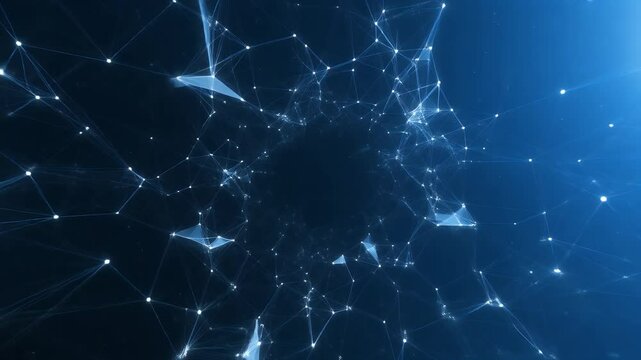 Conceptual modern futuristic copy space featuring geometric abstract net with interconnected dots and triangle shapes, perfect for digital technology backgrounds, innovation themes, and high-tech visu