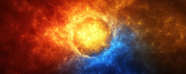 Naklejka premium A colorful space with a red and blue circle in the middle. The circle is surrounded by a red and blue swirl