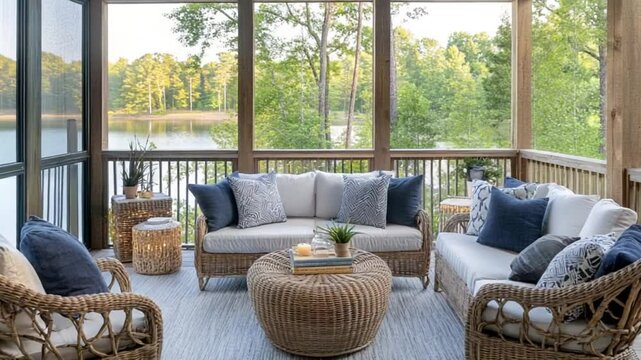 Serene Lakeside Porch: Summer Relaxation