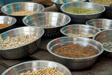 spices and herbs on a market in mumbai