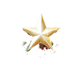 Golden Christmas Star Decoration - Festive Holiday Ornament , isolated on white background PNG cut out