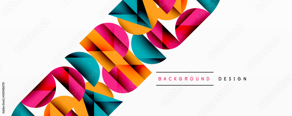 Fototapete Abstract geometric shapes overlap, creating vibrant colorful design. Modern style, dynamic composition, clean lines present.