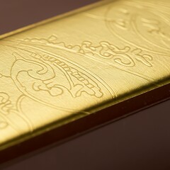 Fototapeta premium Close up texture of luxury chocolate box gold foil accents, isolated on white background
