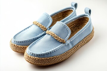 Stylish blue fabric loafers with rope detail for casual summer wear