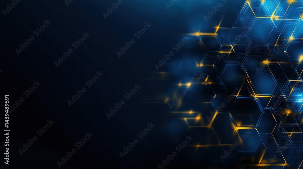 Wall mural abstract hexagonal network background with golden highlights