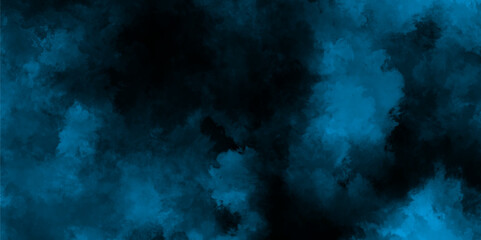 abstract black fog or smoke blue color isolated background, dark sky blue and thunderstorm clouds, Colorful fractal nebula dust on black background.
