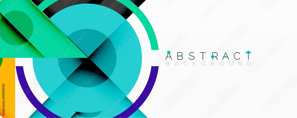 Poster Modern abstract design. Overlapping circles, squares create dynamic composition. Vibrant colors, clean lines define visual appeal.