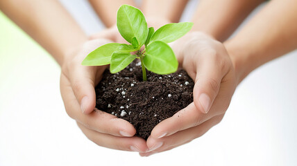 A Hand is planting tree against white background Made with generative AI
