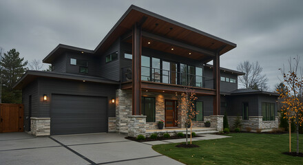 Magnificent Modern Residence Exterior Facade With Balcony And Landscaped Yard