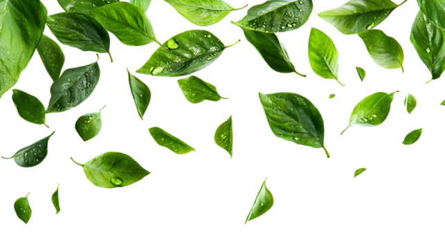 A white background with green leaves scattered all over it