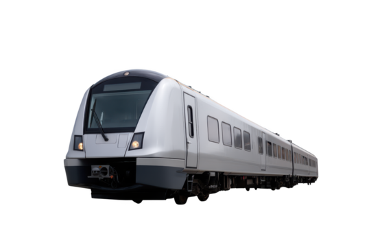 Silver high-speed train isolated on a transparent background