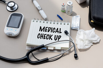 Routine Medical Examination: Check-Up Note with Blood Test and Stethoscope