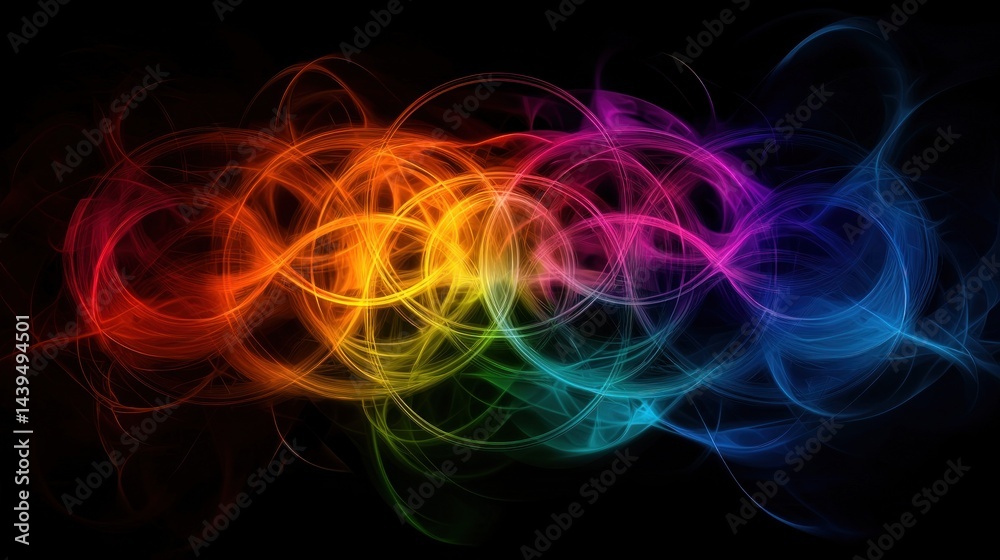 Canvas Prints abstract colorful swirling lines on black background