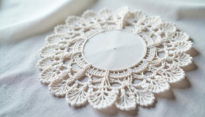 Obraz premium Intricate floral lace doily, delicate white fabric, texture, embroidery