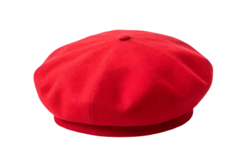 Vibrant red beret hat isolated on gray background, a stylish headwear choice transparent background