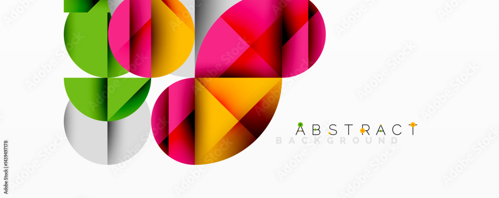Poster Colorful overlapping circles create modern abstract design. Bright hues blend, forming dynamic visual composition. Simple, clean aesthetic.