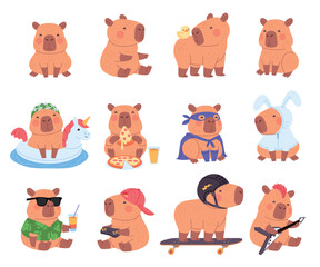 Cute Flat Capybara Icon Collection