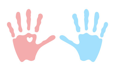 Obraz premium Baby Handprints. Pink and Blue Baby Handprints with Heart Shape. Cute Symbol of Love, Childhood, Care, Family and Newborn Concept. Pastel Kids Hands Art for Nursery, Baby Shower, Greeting Cards