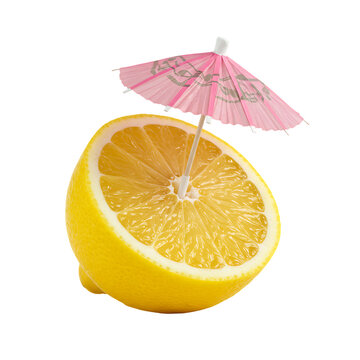Half Lemon with Pink Cocktail Umbrella
