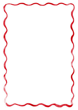 Watercolor frame with red wavy lines.