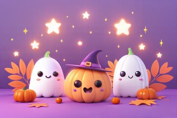 Adorable Halloween Pumpkins and Ghosts