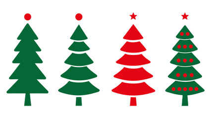 set of red and green christmas tree vector on tranparent background
