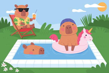 Cute Flat Summer Capybara Background