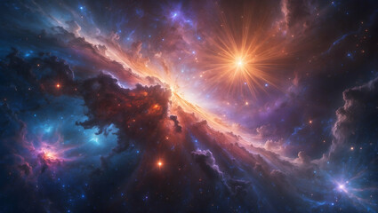 Obraz premium Cosmic tapestry celestial glow amidst ethereal clouds
