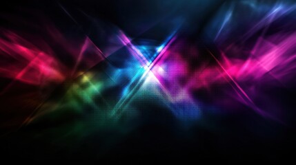 Colorful abstract light streaks intersecting on dark background