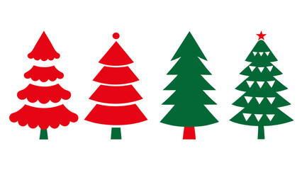 set of red and green christmas tree vector on tranparent background