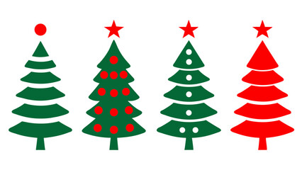 set of red and green christmas tree vector on tranparent background
